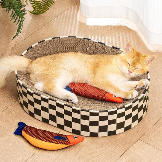 Conlun Oval Cat Scratcher Bed | Scratching Bowl Lounge for Kittens | Medium | Corrugated Cardboard Pad | Concave Shape | No Mess Enclosed Base | Serves as Couch Furniture Protector