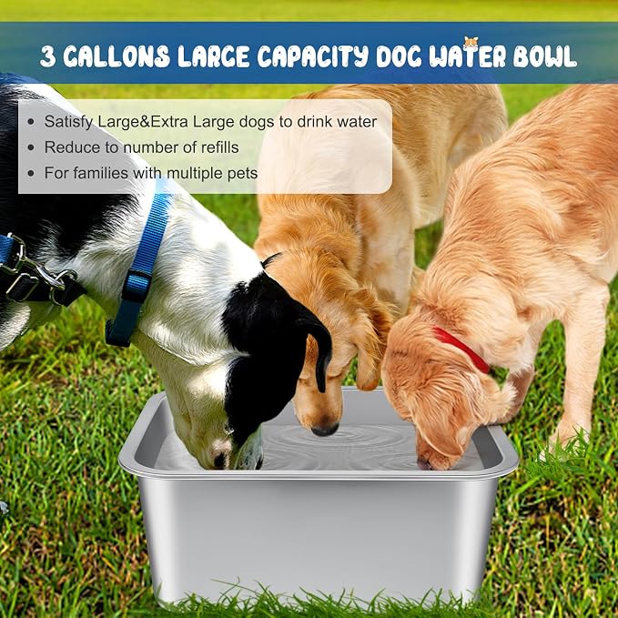 Bwogue 3 Gallon Large Water Bowl for Dogs, Stainless Steel Dog Water Bowl | High-Capacity Pet Water or Food Bowls, Fewer Refills, Medium to Giant Dogs, Dishwasher Safe, Deep Bowl Helps Reduce Spills