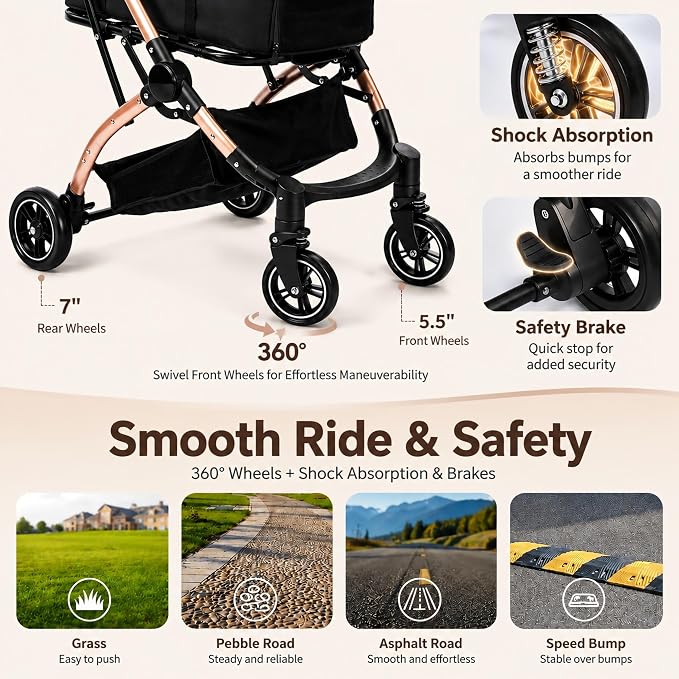 Dog Strollers for Small Medium Dogs and Cats 45 lbs, 3-in-1 Pet Stroller with Removable Carrier, 4 Wheels One-Hand Fold Travel Carriage with Storage, Cup Holder and Car Seat, Black