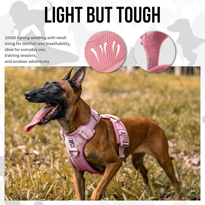 OneTigris Soft Padding No Pull Dog Vest Harness for Medium and Large Dogs | High-tensile Nylon, Adjustable, Reflective, 1 Handle, 3 D-rings, Lightweight, Tough, Easy on/off Tactical Dog Harness