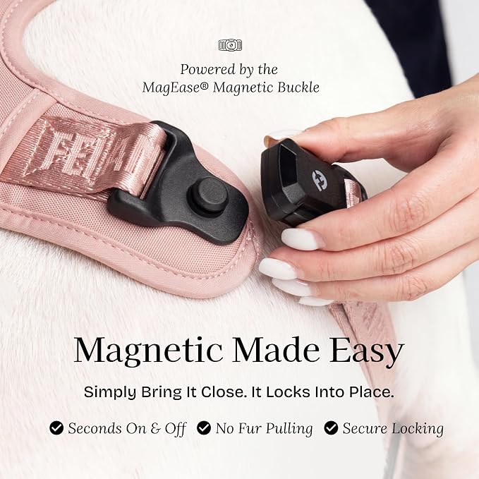 Fei & Eve Classic Dog Harness, MagEase Magnetic Buckle | 3-Point No-Pull Control, Dual Handle Support, 900D Nylon, Tactical Patch Panel, Heavy Duty, Medium, Pink