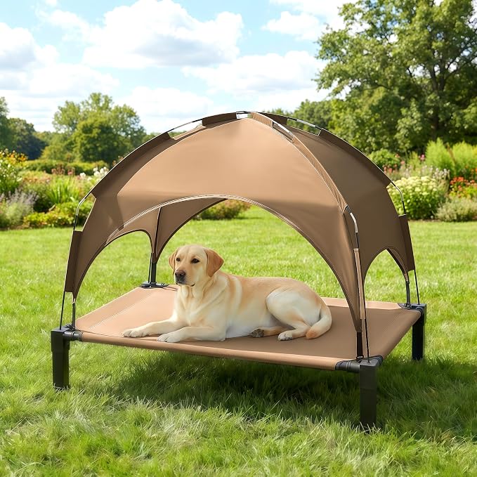 Elevated Dog Bed with Removable Canopy, Sun Protection Shade Tent Dog Cot | Portable Outdoor Dog Bed, Raised Pet Cooling Cot Bed for Dogs, 51in