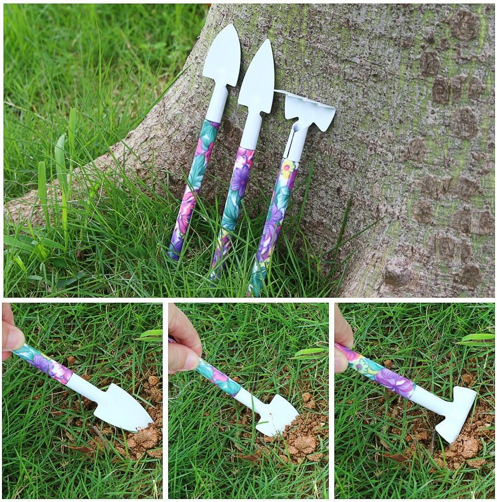 Garden Tools Set, 11 Pieces Gardening Gifts with Purple Floral Print, Ergonomic Handle, Trowel, Rake, Shovels, Pruner, Shears, Sprayer, Gloves, Garden Hand Tools with Carrying Case