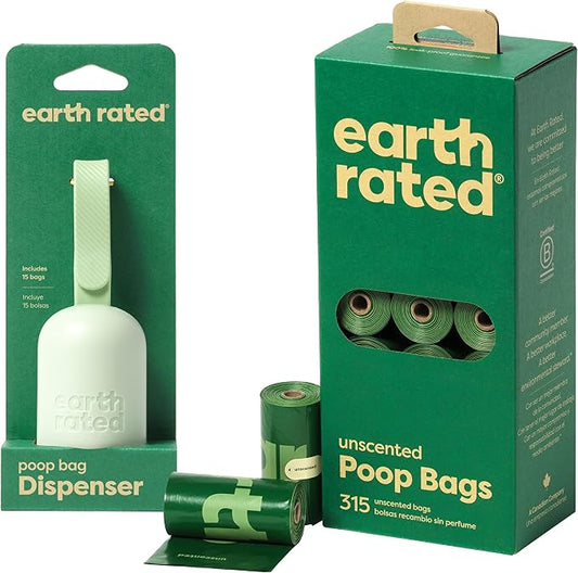 Earth Rated Perfect Dog-Walking Bundle - Includes 1 Poop Bag Dispenser and 315 Leak-Proof Extra Thick Waste Bags, Unscented