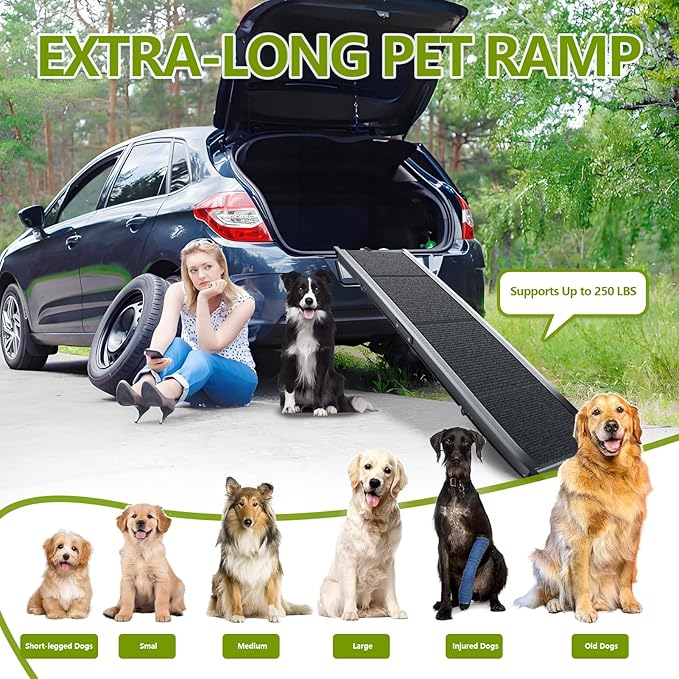 Dog Ramp for Cars SUV Truck-17.3"x71" Heavy Duty Foldable Wide Outdoor Pet Stairs with Non-Slip Surface Portable Folding Design for Large Dogs Up to 250lbs (71" L x 17.3" W)