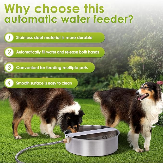 Automatic Dog Water Bowl Dispenser Outdoor Pet Water Fountain | Heavy-Duty Stainless Steel, Auto Refill Design with Float Valve, 6.5L Auto Waterer for Large Dogs, Cats and Chicken