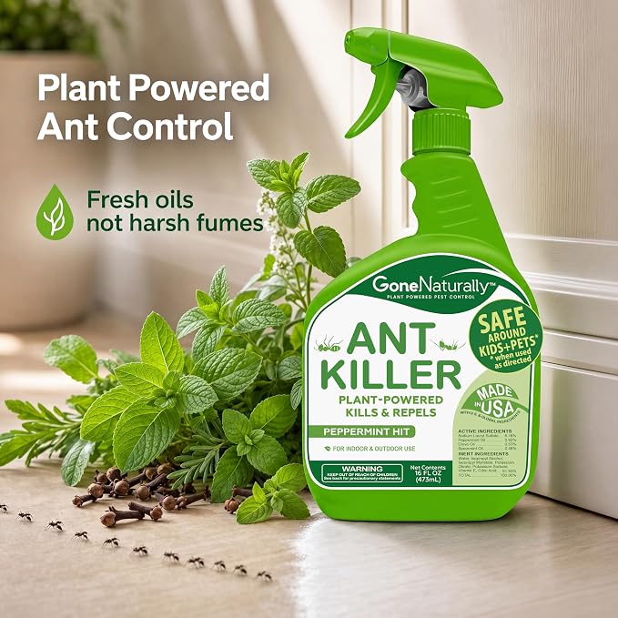 Ant Killer– Peppermint Oil Ant Spray for Indoor & Outdoor Use– Natural Ant Repellent & Ant Killer for Home– Safe Around Kids & Pets Pest Control Solution (16oz)