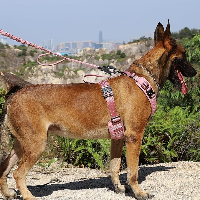 ICEFANG Dog Halter Harness with Metal Buckles,Dog Strap Vest X-Large Dogs | Control Handle,Summer-Cooling,Reflective,Front Hook,Adjustable,Soft Padded,No Pull,Pink,XLarge