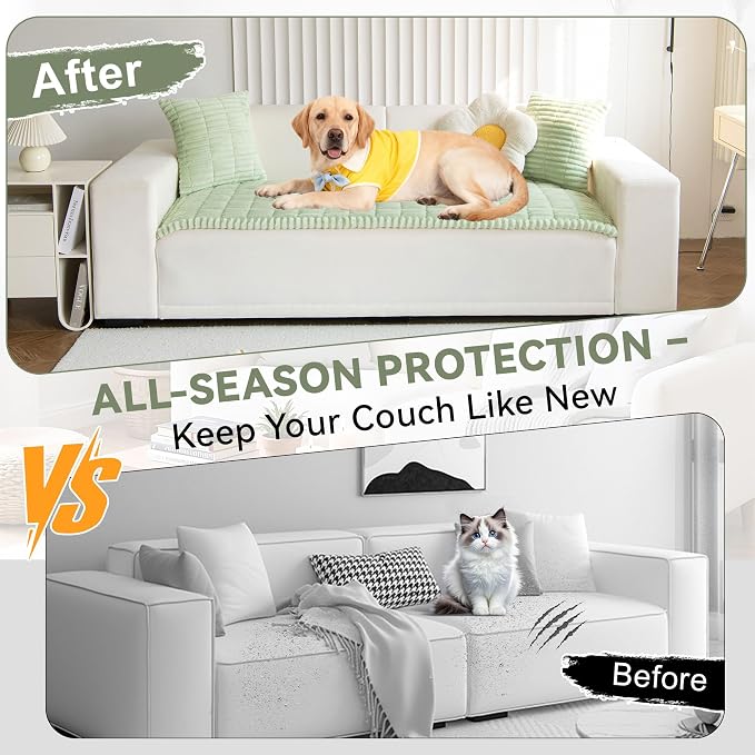 OTOB Dog Couch Covers for 3 Cushion Washable Non Slip Plush Pet Friendly Bed Mat Sofa Cover for Dogs, All Seasons Cozy Soft Fuzzy Furniture Protector Sofa Slipcovers (Matcha Green, 27.6" x 59.1")