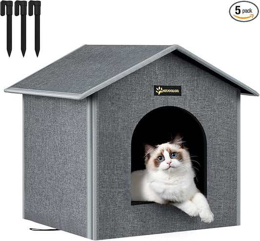 MIU Color Outdoor Cat House, Small Weatherproof Cat Houses for Outdoor Little Cats, Insulated Feral Cat Shelter with Removable Soft Mat, Easy to Assemble, 15" x 13" x 14.5"