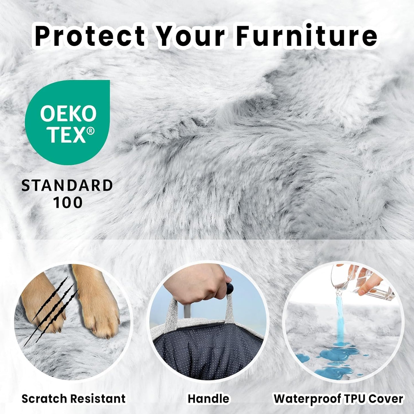 Calming Dog Couch Bed for Medium Dogs/Cats, 35 x 31 inch Waterproof Removable Pet Mat Couch Cover for Furniture Protector, Non-Slip Fluffy Pelsbarn Dog Bed for Couch, Sofa - Tie-Dye Grey