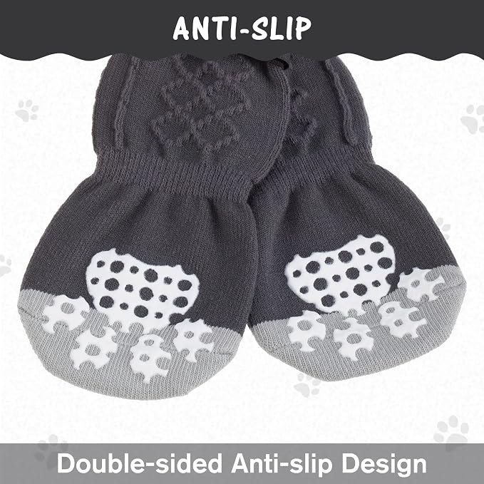 PUPTECK Anti-Slip Dog Socks with Double Sides Grips for Small Medium Large Dogs Hardwood Floors Prevents Licking, Dog Shoes for Hot Pavement Traction Control Paw Protector for Senior Dogs,Slate Grey L