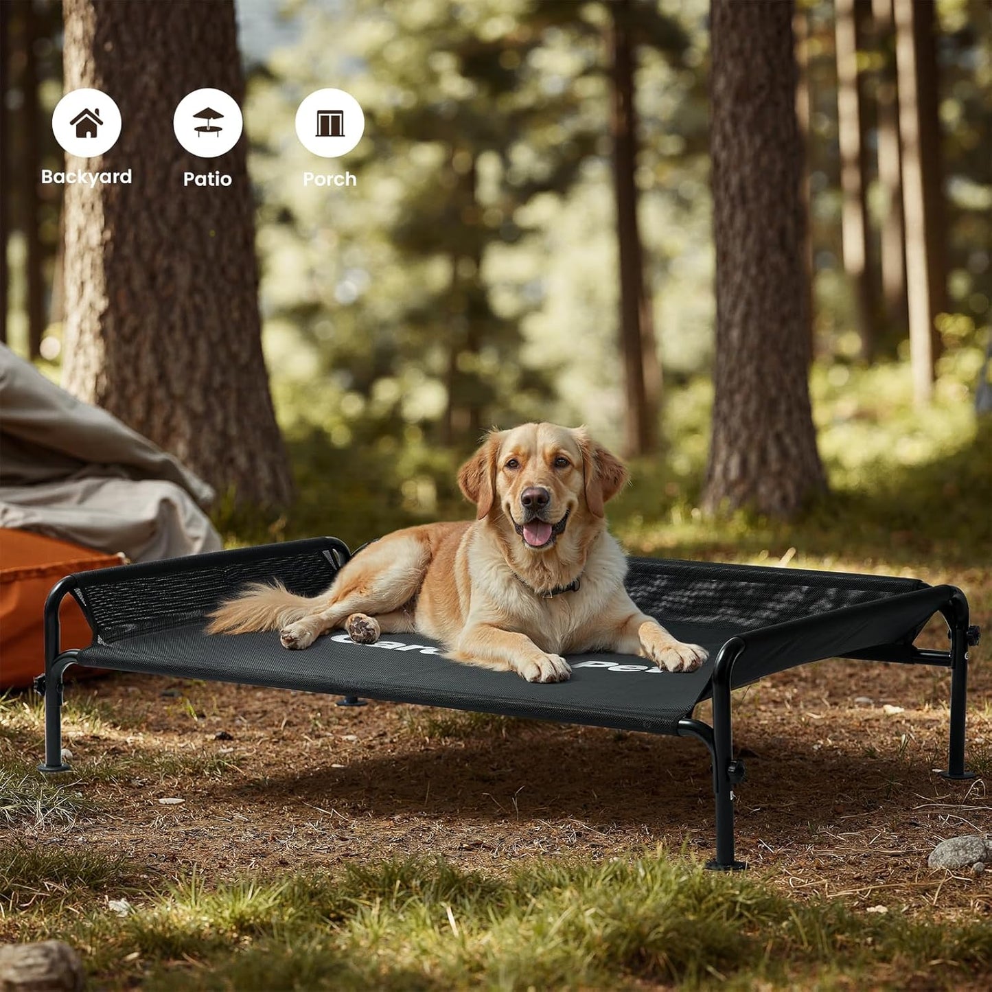 Gardner Pet Elevated Dog Bed for Medium Size Dog, Outdoor Raised Bed Waterproof Portable Cooling Cot Pet Hammock Bed with 3-Sided Guardrail, Breathable Mesh, Black, 42 Inches