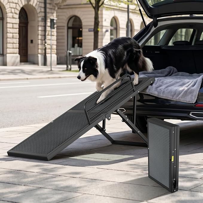 Dog Ramp for Bed,Couch,Car, 5-Level Adjustable Foldable Pet Ramp | With Non-Slip Rubber Surface & Safety Side Rail, Adjustable Height 16"-23.6", For Small & Medium Dogs, Supports Up to 200 lbs