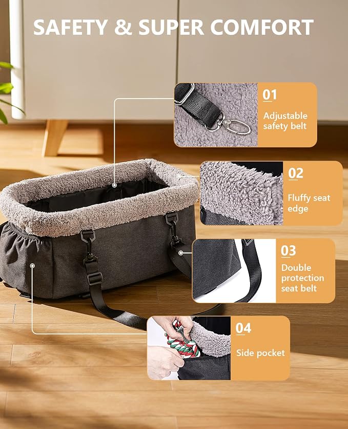BurgeonNest Center Console Dog Car Seat for Small Dogs up to 11 lbs (Large)