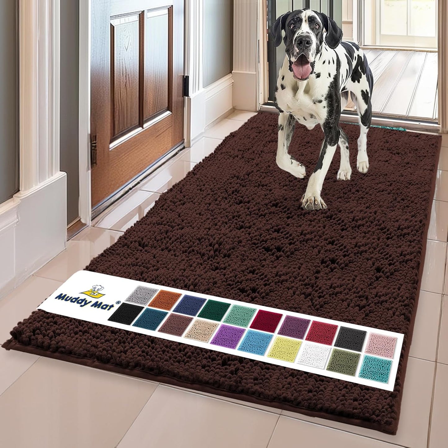 Muddy Mat® Shown on TV – Super Absorbent Door Mat Indoor, Microfiber Quick Dry Chenille Entryway Rug, Non-Slip Front Door Mat, Indoor Mats for Entryway, Machine Washable Pet Rug, Brown 36"x60"