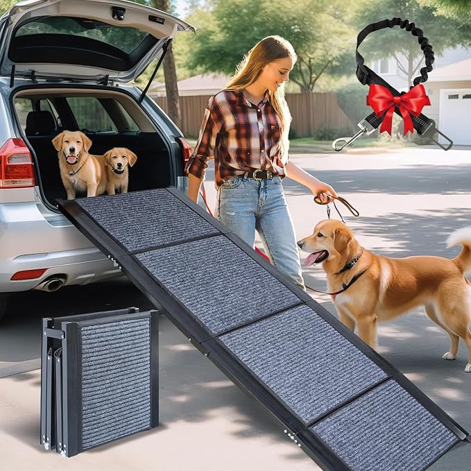 71" Long Dog Ramp for Car, Foldable Pet Dog Ramps for Large Dogs for Truck | Foldable 17" Wide Portable Dogs Ramp for Truck, Non-Slip Ramp for Dogs to Get in Car, Pet Ramp for Large Dogs Up to 150LBS