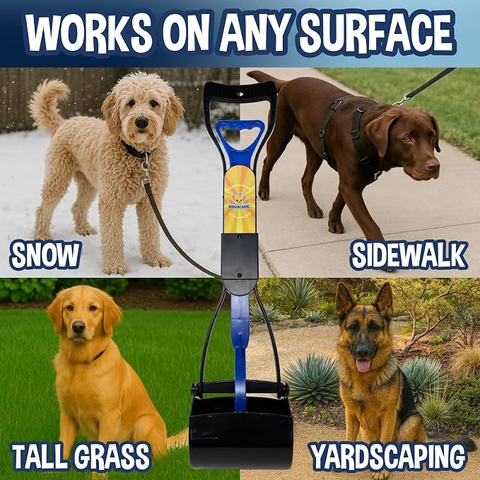 Bodhi Dog Complete Poo Pack- 24" Pooper Scooper, Poop Bags, & Waste Bag Holder, Ideal for Small to XL Pets - Durable, Easy-to-Use, Great for Grass, Gravel, & Outdoor Cleanups (Blue)