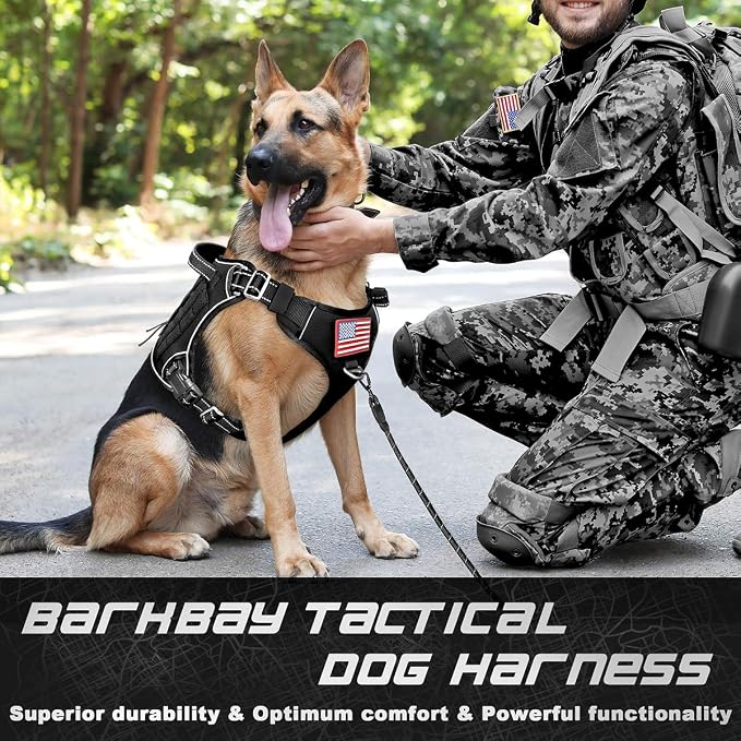 Tactical Dog Harness Large,Military Service Weighted Dog Vest Harness Working Dog MOLLE Vest with Loop Panels,No-Pull Training Harness with Leash Clips for Walking Hiking Hunting(Black,M)