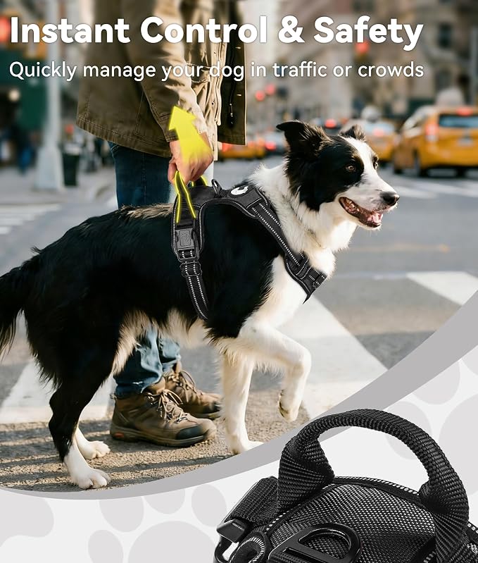 Joytale No Pull Dog Harness for Extra Large Dogs, Front Clip, Black | Grab Handle for Instant Control, Padded & Adjustable Vest, Sturdy Metal D-Rings, for Safe Training & Daily Walking