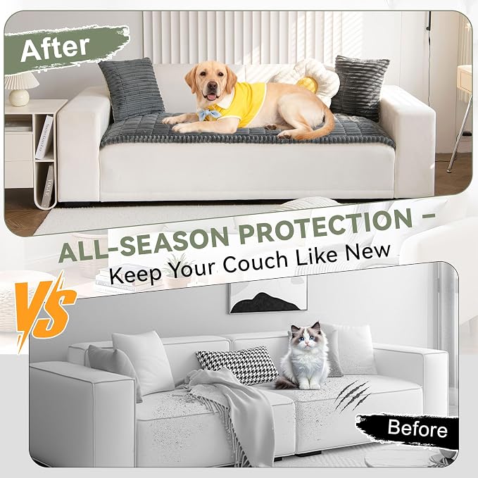 OTOB Couch Cover for Dogs Washable, Non Slip Plush Sofa Covers for 3 Cushion Couch, Fuzzy Pet Friendly Mat Bed Furniture Protector Sofa Slipcover, All Seasons (Dark Gray, 27.6" x 70.9")
