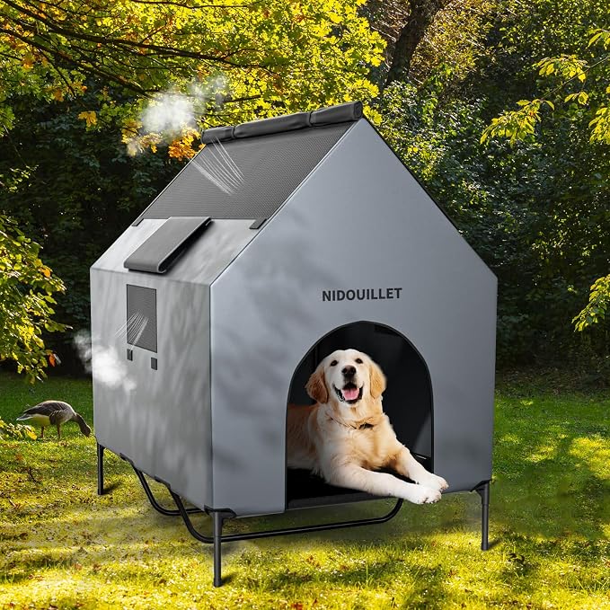 Dog House Outdoor Large Dog House 48 Inch Weatherproof Kennel with Bed | Windproof Waterproof Easy Wipe Clean, 200Lbs Capacity, Sturdy 600D PVC Construction Ideal Outdoor Shelter For Large Dogs