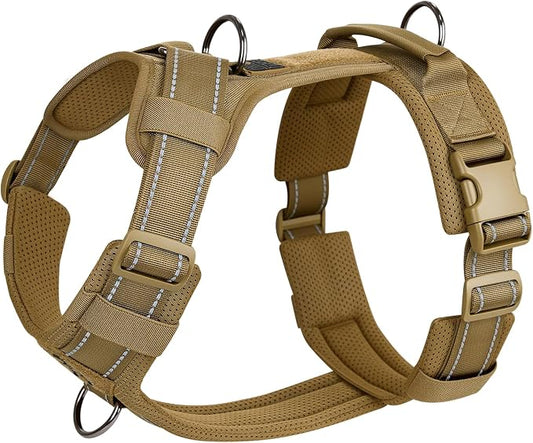 OneTigris Soft Padding No Pull Dog Vest Harness for Medium and Large Dogs | High-tensile Nylon, Adjustable, Reflective, 1 Handle, 3 D-rings, Lightweight, Tough, Easy on/off Tactical Dog Harness