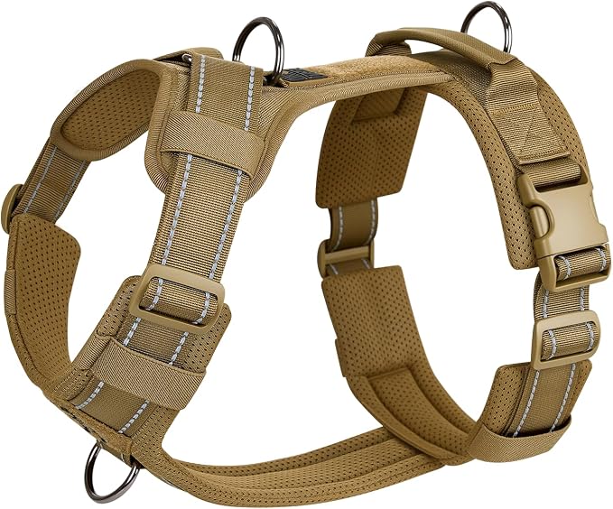 OneTigris Soft Padding No Pull Dog Vest Harness for Medium and Large Dogs | High-tensile Nylon, Adjustable, Reflective, 1 Handle, 3 D-rings, Lightweight, Tough, Easy on/off Tactical Dog Harness