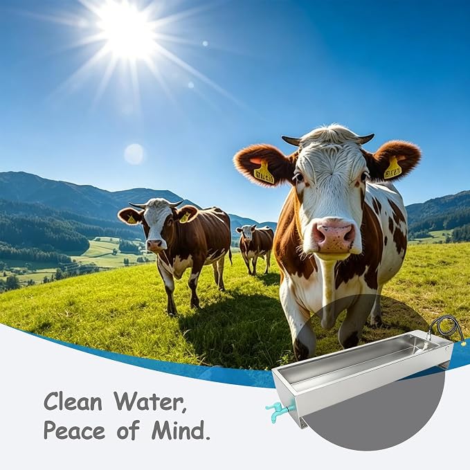Automatic Livestock Waterer Drinking Trough Large Dog Water Bowl Dispenser 12 Gallon Stainless Steel with Float Valve for Cattle Chicken Goat Horse Pigs Poultry Outdoor Animals