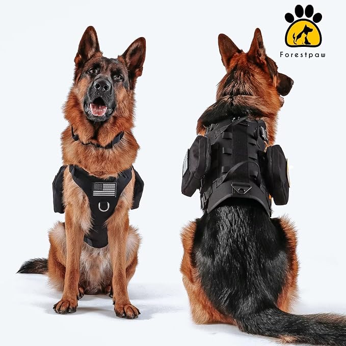 Forestpaw Tactical Dog Harness Pouches and Patches Set,S,Black | Adjustable Fits 17-25" Chest,20-35 lbs,No Pull Military Style Service Dog Vest for Daily Walking Training,Medium Dogs