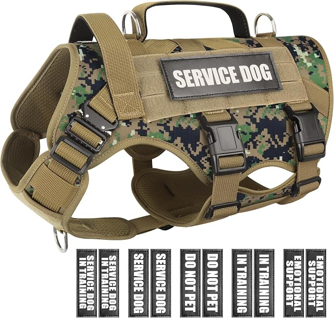 Service Dog Vest Harness for Medium Dog, Tactical Working MOLLE Vest with 10 Pet Patches, No Pull Heavy Duty Harness for Training Walking
