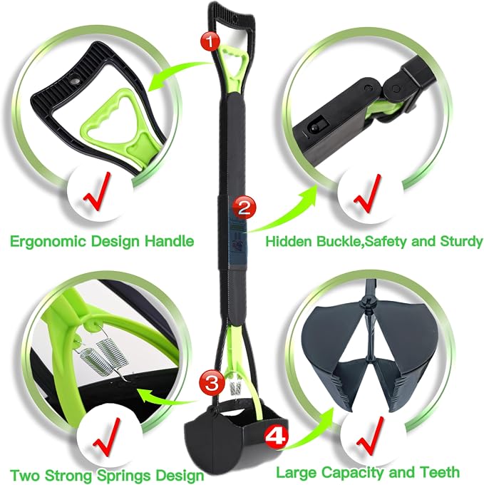 32" Pooper Scooper for Large Small Dogs and Cats, Portable Long Handle Foldable Poop Scoop,Pooper Scooper for Large Dogs with Poop Bags for Grass and Gravel Pet Waste Pick Up
