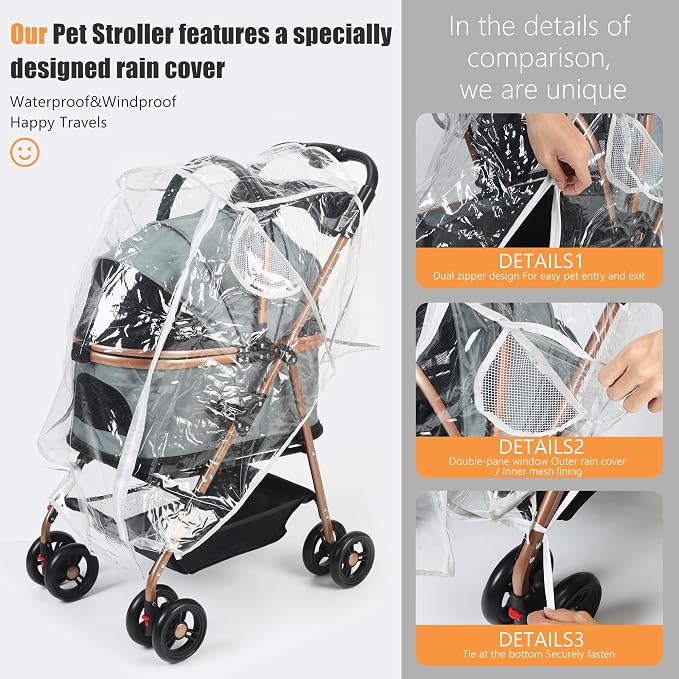 Pet Stroller with Removable Carrier | Lightweight Cat and Dog Stroller with One-Touch Folding|Aluminum Alloy Frame|900D Oxford Fabric and Rain Cover for Travel