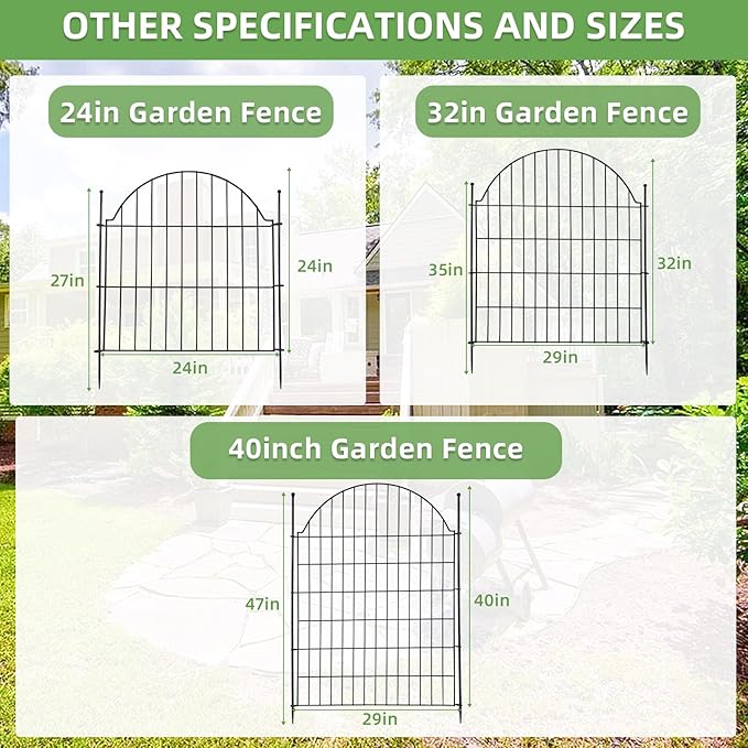 10 Panels No Dig Decorative Garden Fence, 32in (H) x 23.6ft (L) Outdoor Animal Barrier Fencing with Ground Stakes, Temporary Rustproof Metal Wire Panel Border for Rabbit,Dog