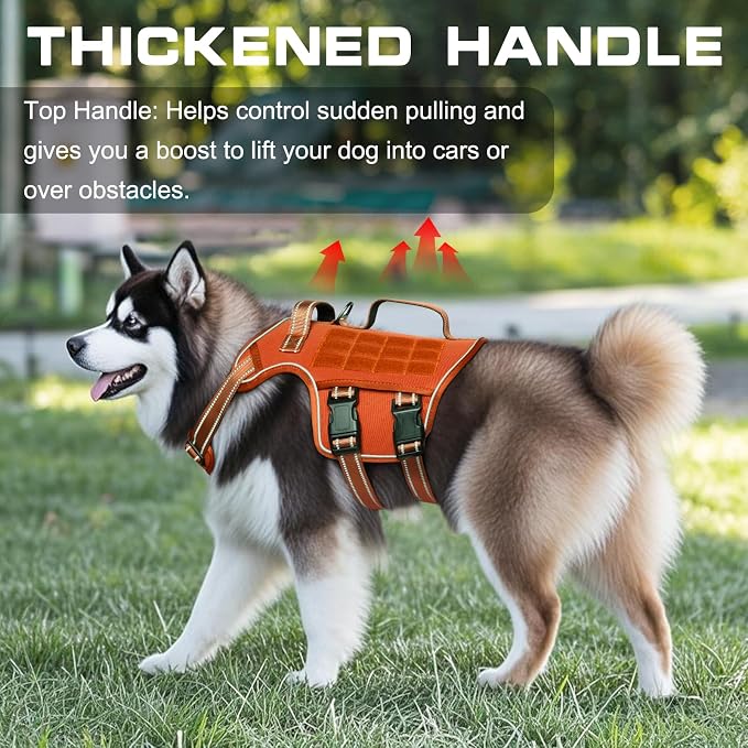 Dog Harness for Large Dogs, No Pull Tactical Vest with Front Clips | Easy Contrl Handle, Breathable Soft Padded, Adjustable, Reflective, Heavy Duty, Easy Take On & Off, Orange X-Large