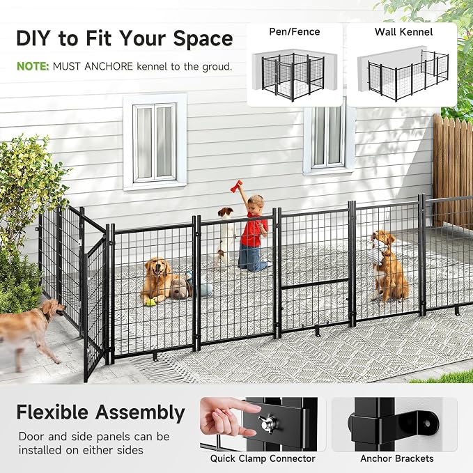 Dog Kennel Outdoor, Weatherproof Outside Dog Kennel with Roof & Removable Dog Door, Outdoor Kennels Dog Enclosure Run for Small Medium Dogs (4'L x 4'W x 4.6'H)