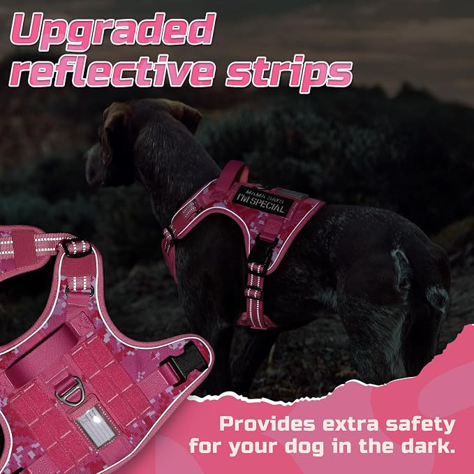 rabbitgoo Tactical Dog Harness for X-Large, No Pull Military Service Vest | Molle & Handle, Heavy Duty, Adjustable, Reflective Straps, Easy Control for Training Walking, Pink camo, X-Large