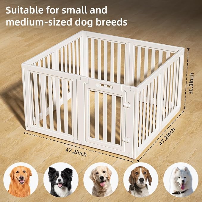 LoveTail Clear Dog Play Pen,Pet Playpen with Door,Easy to Clean and Install Puppy pens for Both Indoor and Outdoor use (White, 30.3" Height, 8PCS)