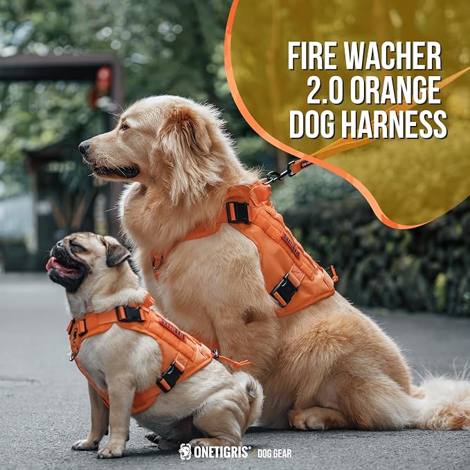 OneTigris Tactical Dog Harness Vest No-Pull Service Dog Vest for Small Dogs | 1000D Pullable Nylon, with Control Handle and Hook & Loop Panels, Easy On & Off, Adjustable for Walking Training Orange XS