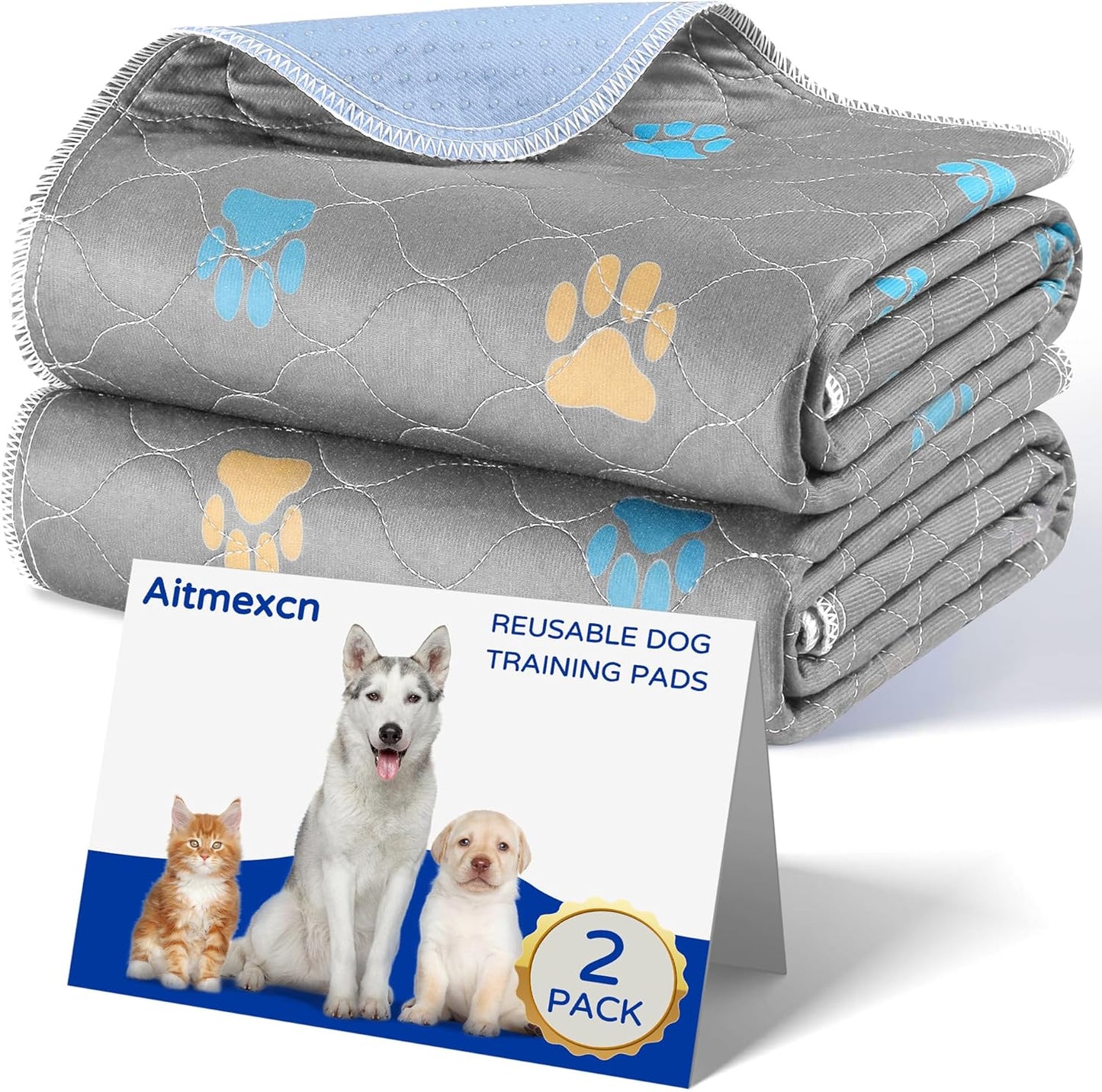 Aitmexcn Washable Puppy Dog Pee Pad, 2PCS 100% Waterproof Whelping Training Mat for Puppy/Senior Dog, Fast Drying Reusable Puppy Pads for Indoor, Outdoor and Car Travel- 24x36'' Llight Gray