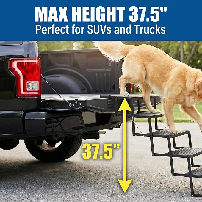 Dog Steps for Car, Truck, SUV, Dog Ramps for Cars with High Traction Surface, Portable Waterproof Dog Stairs for Large Dogs, Supports Up to 250 lbs, 7 Steps