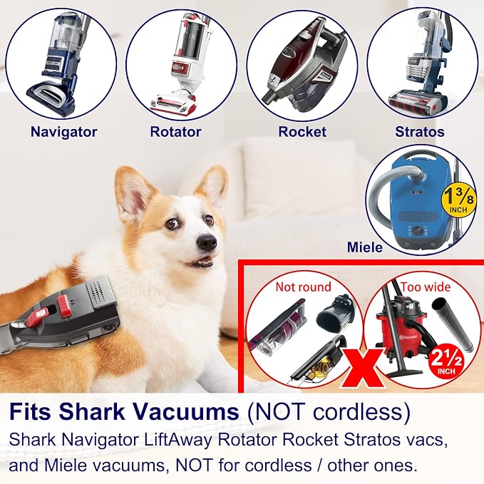 Portek Dog Brush Vacuum Attachment for Shark Navigator Lift Away NV360 Rotator NV501 Rocket HV301 HV322 Stratos AZ300, Pet Hair Shedding Grooming Tool Kit with Extension Hose Adapters