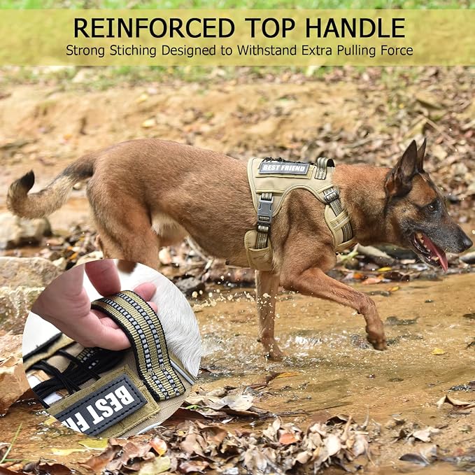 Heavy Duty Dog Harness with Handle, No Pull Adjustable Outdoor Vest with Metal Buckles, MOLLE Panel & Reflective Strips for Medium Large Dogs