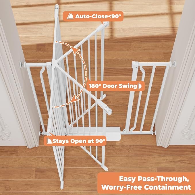 40" Extra Tall Baby Gate No Drilling, Auto Close Dog Gate, White | Indoor for Doorways & Stairs, Pressure Mounted 29"-40" Wide Pet Gate, Easy Walk Through Gate for Baby & Pet Stroller Friendly