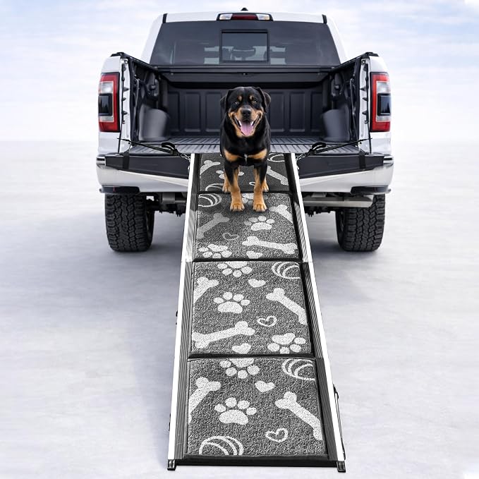 Heavy-Duty 22 lb Dog Ramp for Large Dogs, Car, SUV & Truck, 71" Long x 20" Wide, Built for Maximum Stability, Aluminum Pet Ramp with Side-Strap Stability System, 250 lb Capacity
