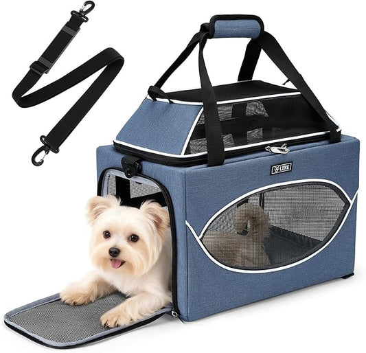 Lekereise Top-Expandable Pet Carrier 18x11x11Inch Delta American United Airline Approved Underseat to 15lbs Stable Car Travel Carriers for Small Dogs Cats with Locking Safety Zippers Anti-Scratch Mesh