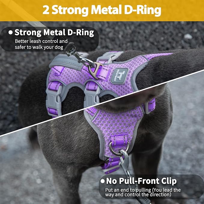 Escape Proof Dog Harness, Secure Dog Harness No Escape,Fully Reflective Harness with Handle,Breathable,Durable,Adjustable Vest for Small Dogs Walking,Training & Running Gear(Lavender Purple,S)