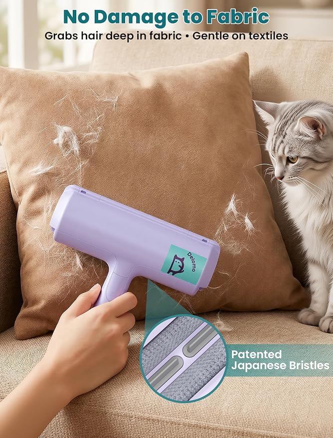 DELOMO Pet Hair Remover Roller: Reusable Lint Roller with Large Fur Bin - Portable Cat and Dog Hair Remover for Couch, Bedding, Car, Rugs & Furniture, Effective and Eco-Friendly, for Multi-Pet Homes