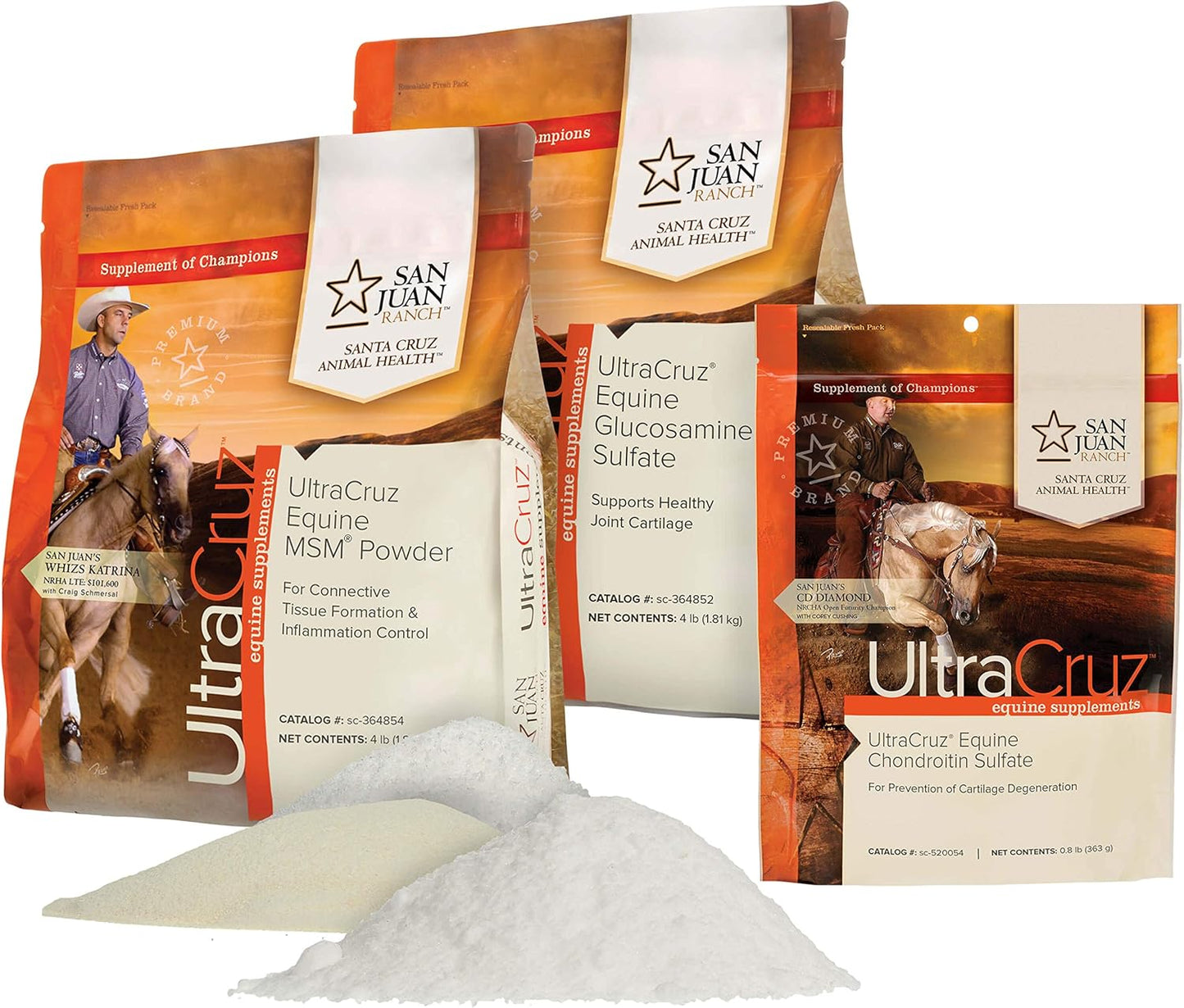 UltraCruz Equine MSM, Glucosamine Sulfate and Chondroitin Sulfate Horse Joint Supplement Bundle, 4 lb Each MSM and Glucosamine, 1 lb Chondroitin, Powders