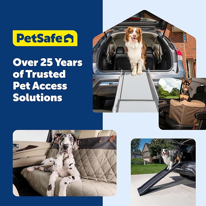 PetSafe Happy Ride Compact Telescoping Dog Ramp | Most Compact Size, Extends 28-70 in for Most Vehicles, Rubber Feet, Side Rails, Safety Latch, Supports Dogs up to 300 Lb